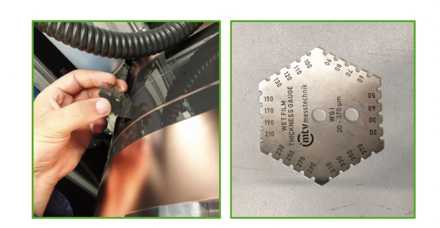 Wet film thickness gauge used on the electrode coating line